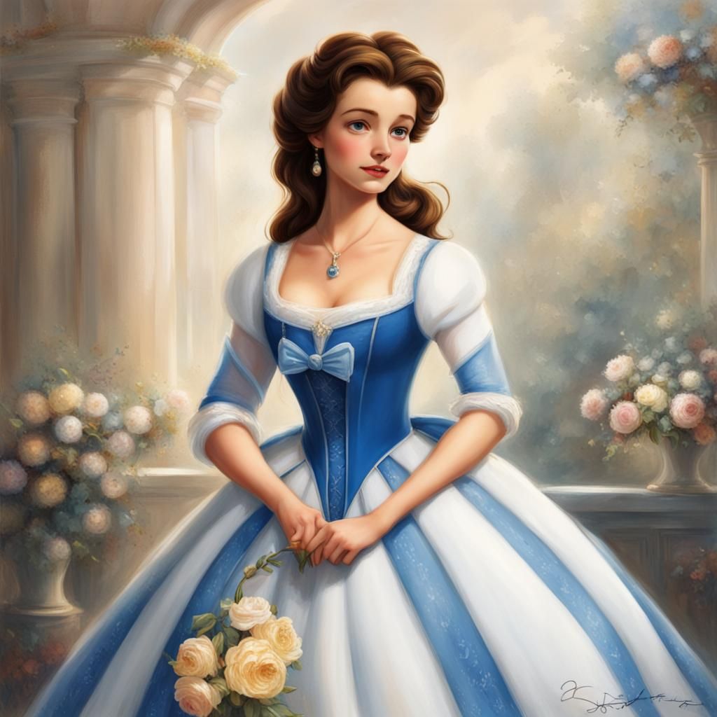 Belle in Blue and White Dress
