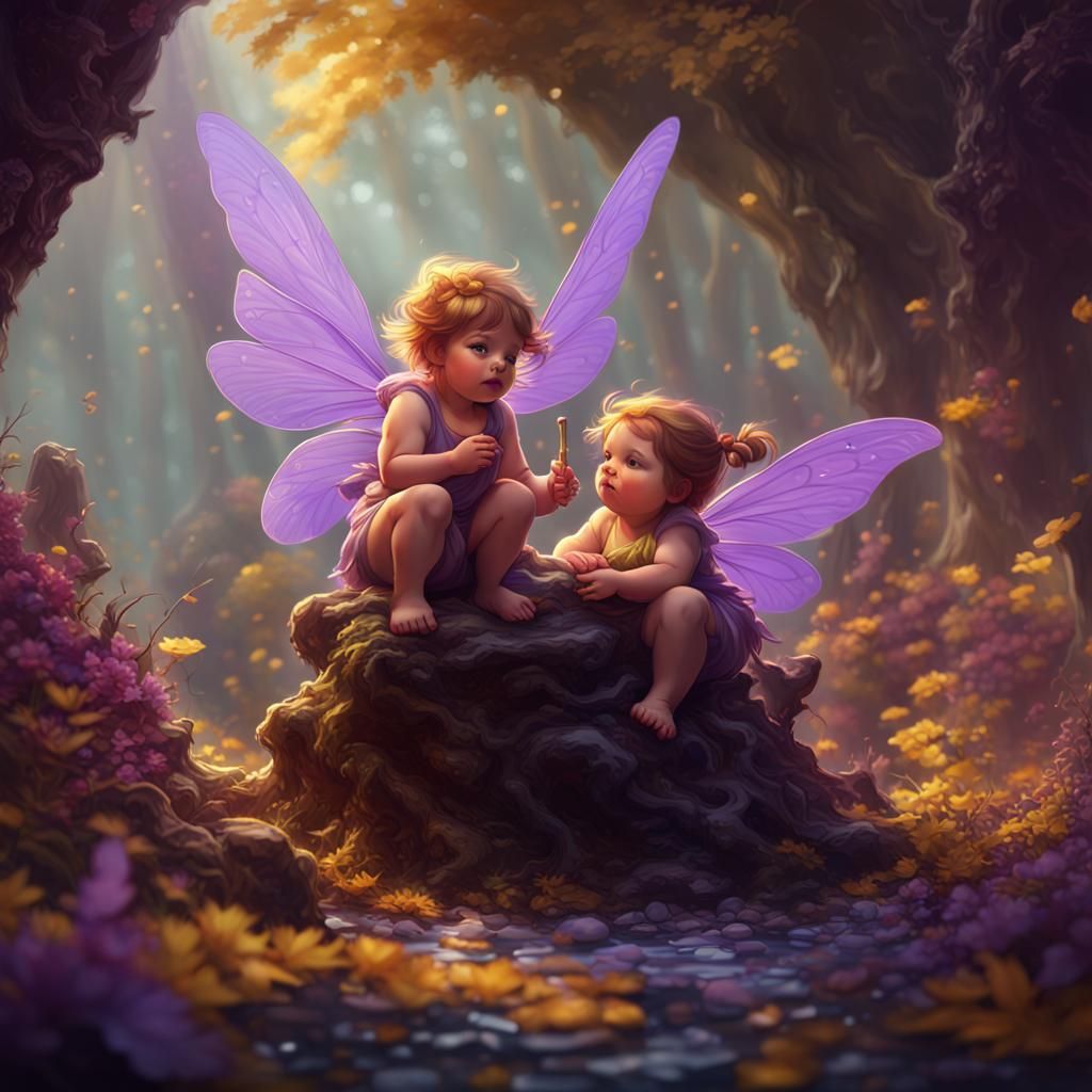 Fairy Toddlers Playing: Dark Fantasy Concept Art