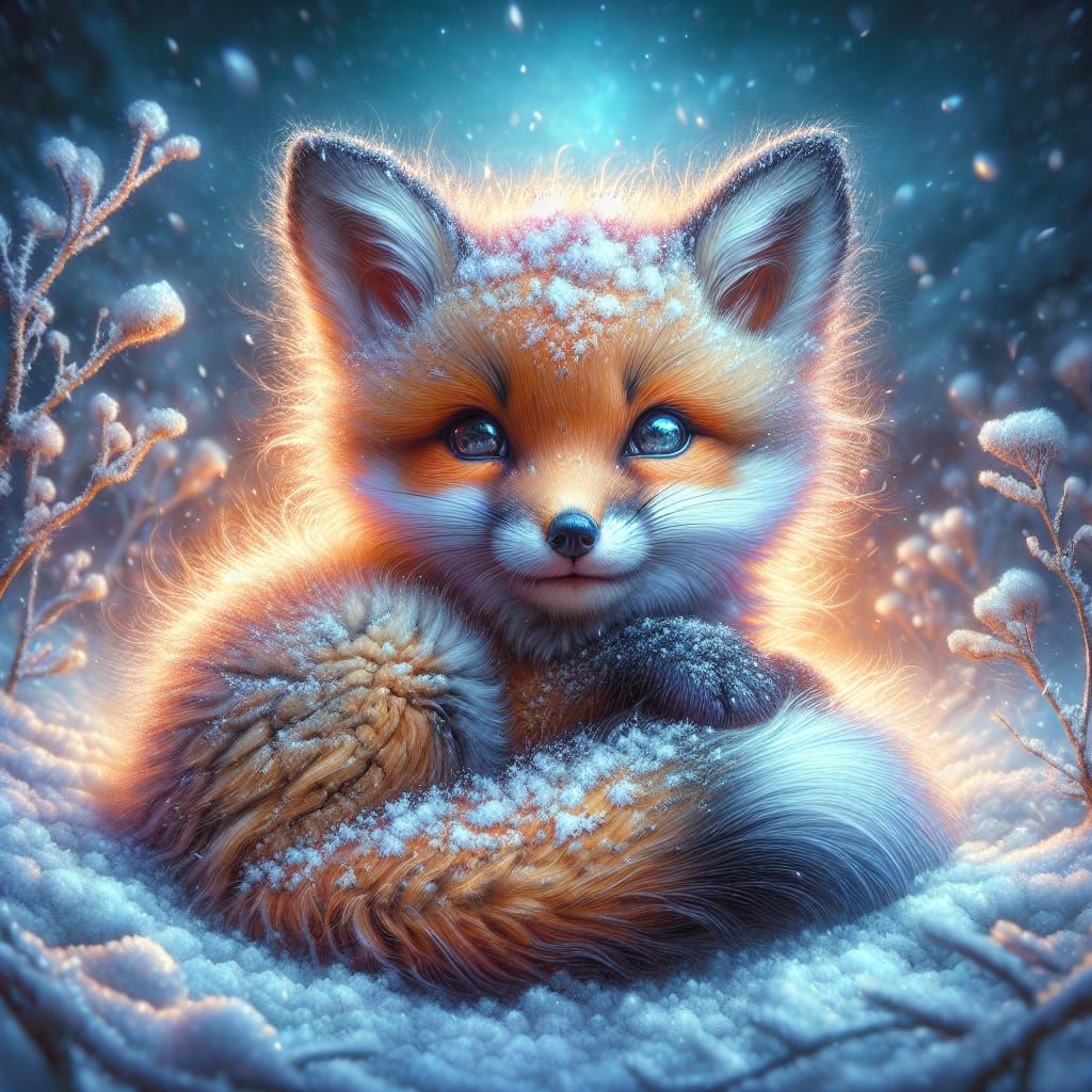 Fox Cub in Snow: A Digital Fantasy Painting