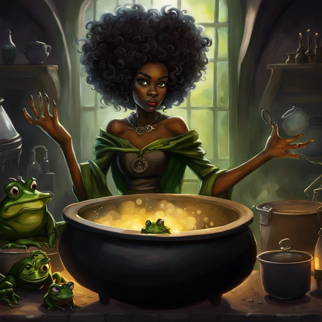 Tiana the Sorceress Cooks Frog Prince in Dystopian Kitchen