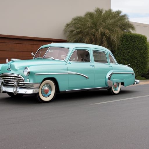 Turquoise and White 1950s Luxury Sedan
