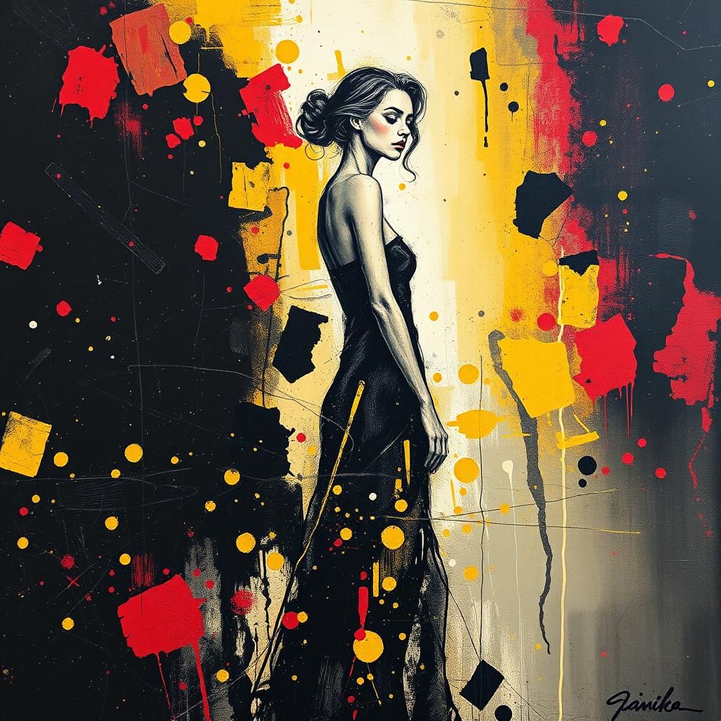 Abstract Expressionism: Woman's Silhouette in Mixed Media