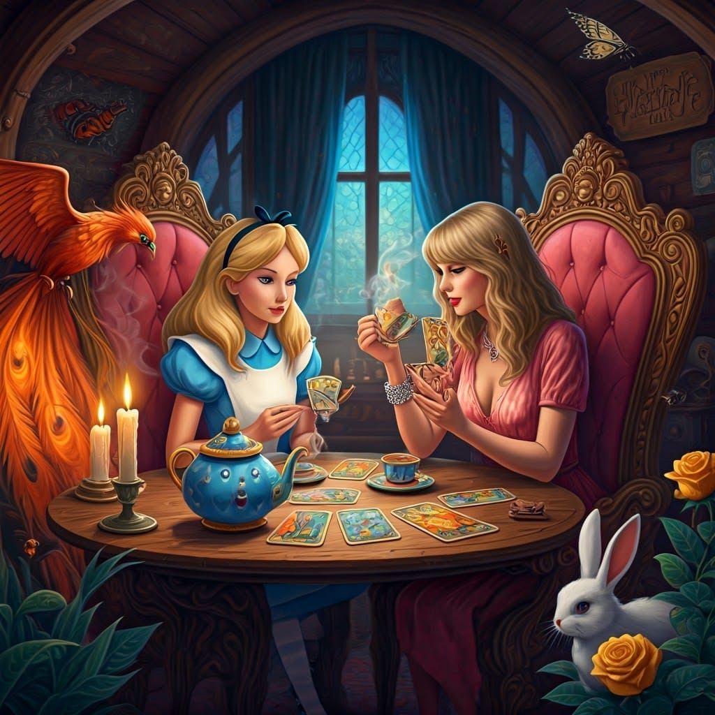 Enchanted Wonderland Tarot Scene with Taylor Swift