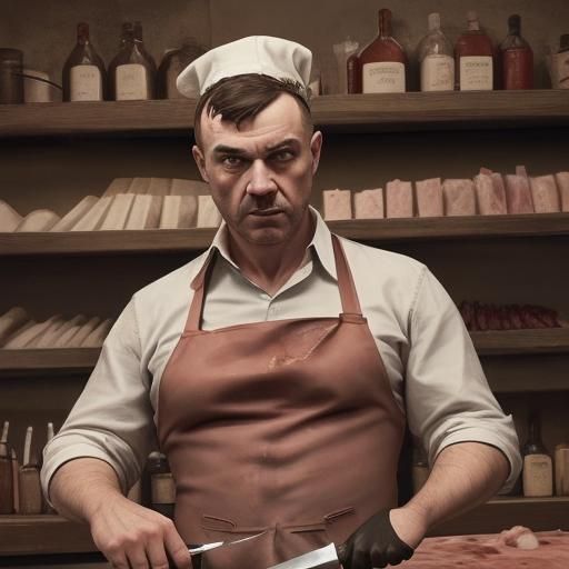 Butcher Holding Knife with Anatomical Issues