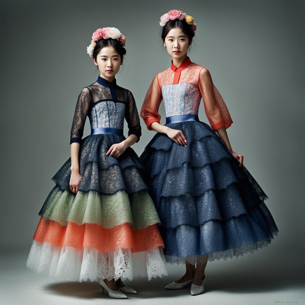 Beautiful cute south korean sisters dressed in Dior, Corelle...