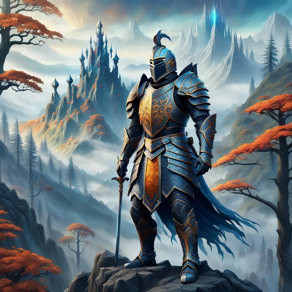 Ornate Knight on Mystical Mountain Peak