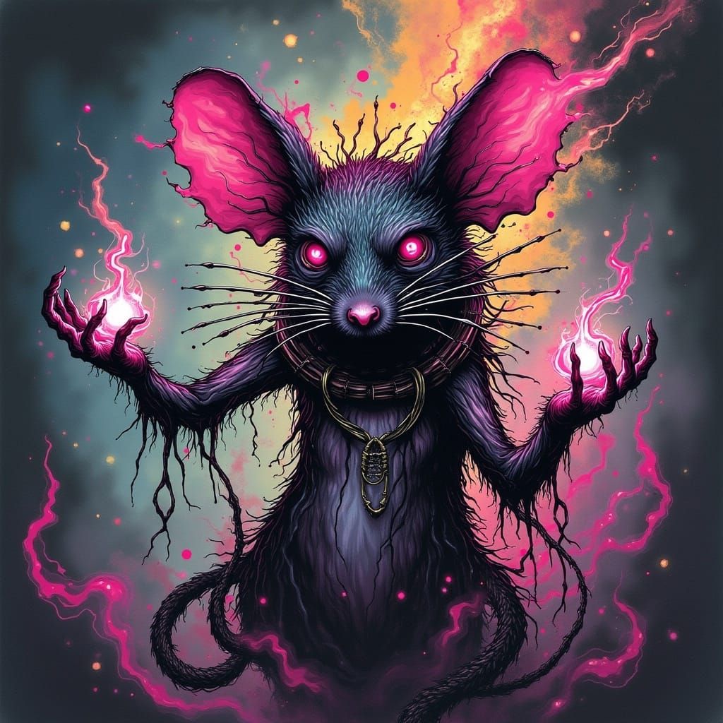 Mystical Rat Conjuring Plasmatic Magic with Twisted Ink
