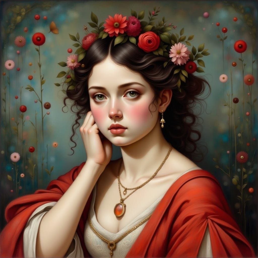 Romantic Gothic Lady in Blue, a Melancholic Impressionist St...