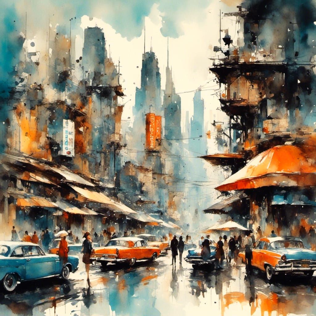 Stylized Cityscape in Miroslav Sasek Illustration Style