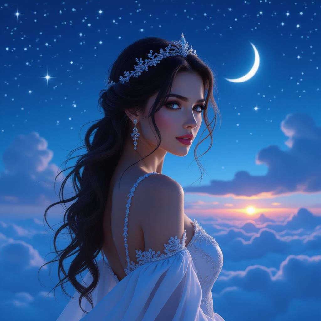 Sensual Woman Under Starry Night Sky