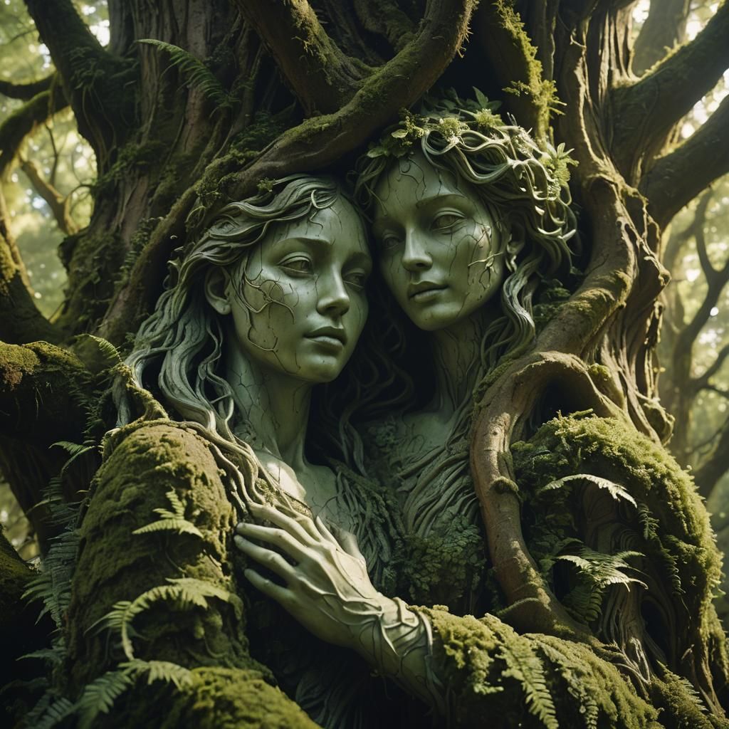 Ethereal Tree Sculpture with Woman: Cinematic Film Still