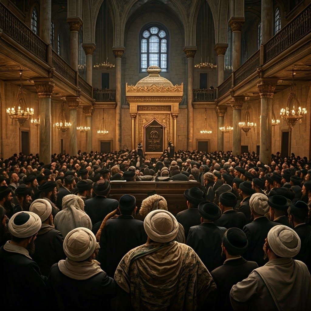 Epic Synagogue Scene in Cinematic Style