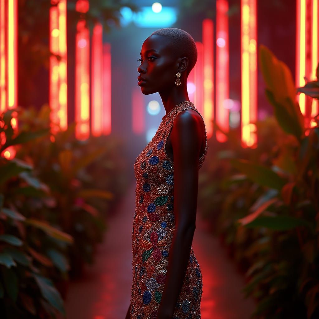 Afrofuturistic Bride in a Neon Garden