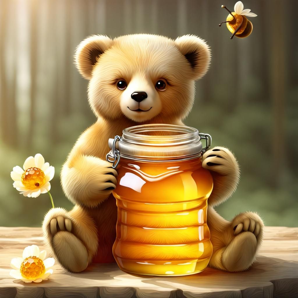 Crystal Bear with Honey Jar