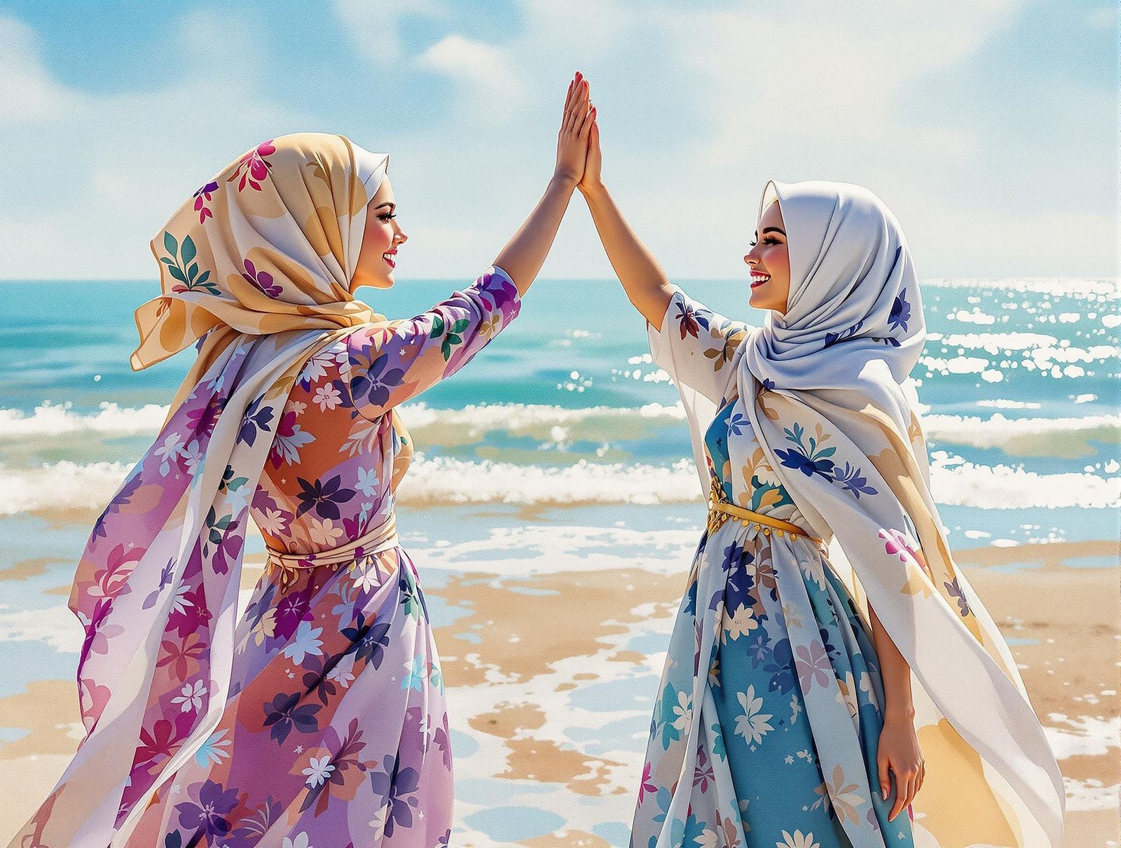 Palestinian Women Celebrate in Vibrant Beach Scene