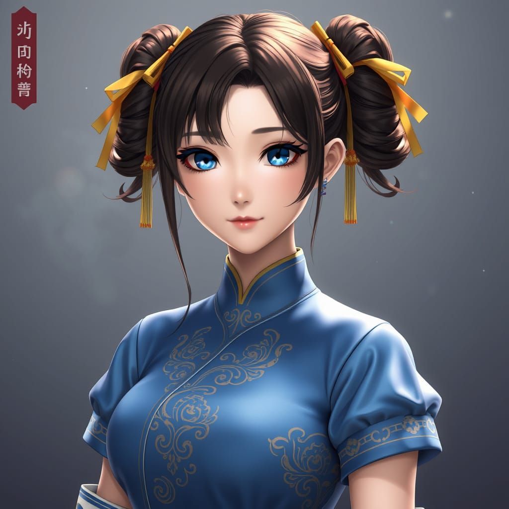 Elegant Chinese Anime Goddess with Luscious Twin Buns and Tr...