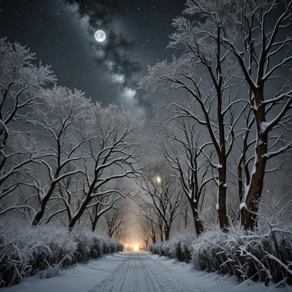 Starlit Snowscape in Hyperrealistic Style