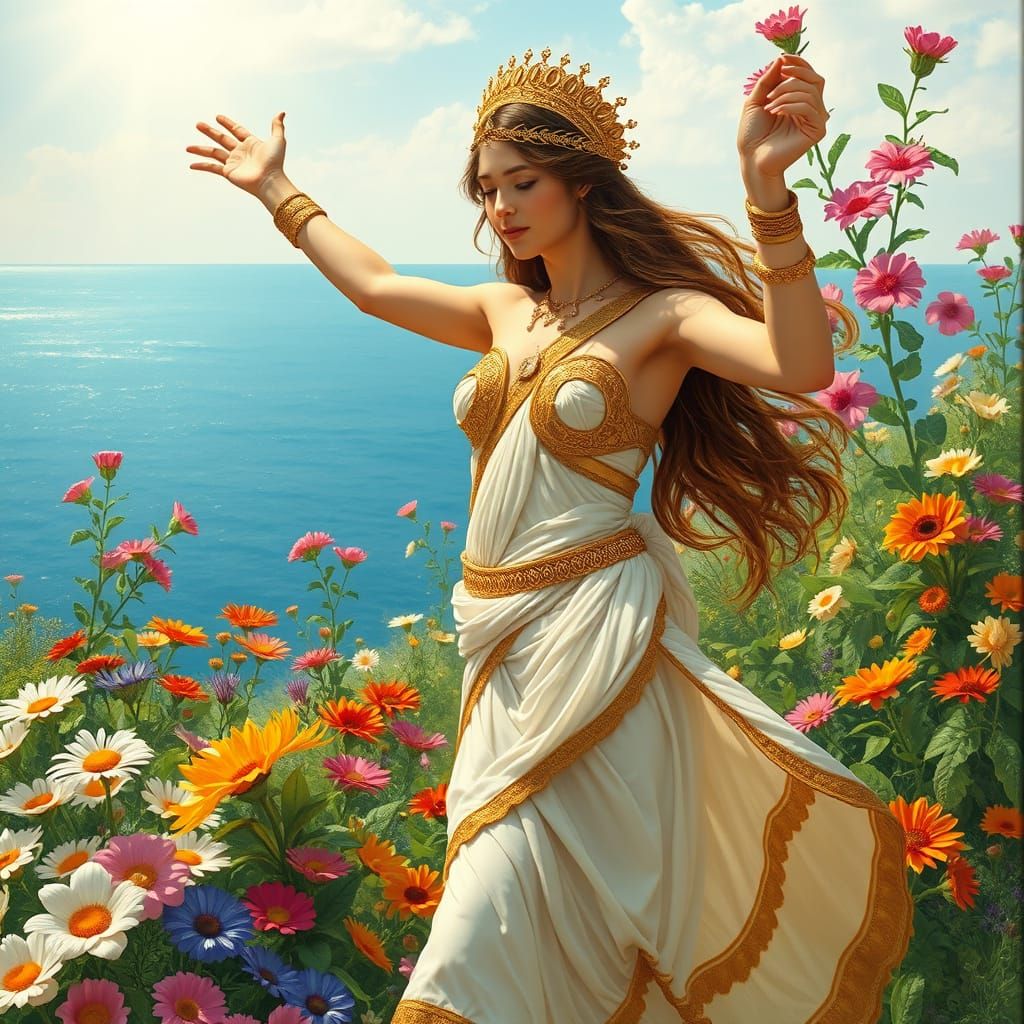 Goddess of Abundance Dancing in Hyperrealistic Style