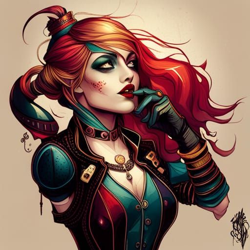 Steampunk Cybernetic Harley Quinn Digital Art