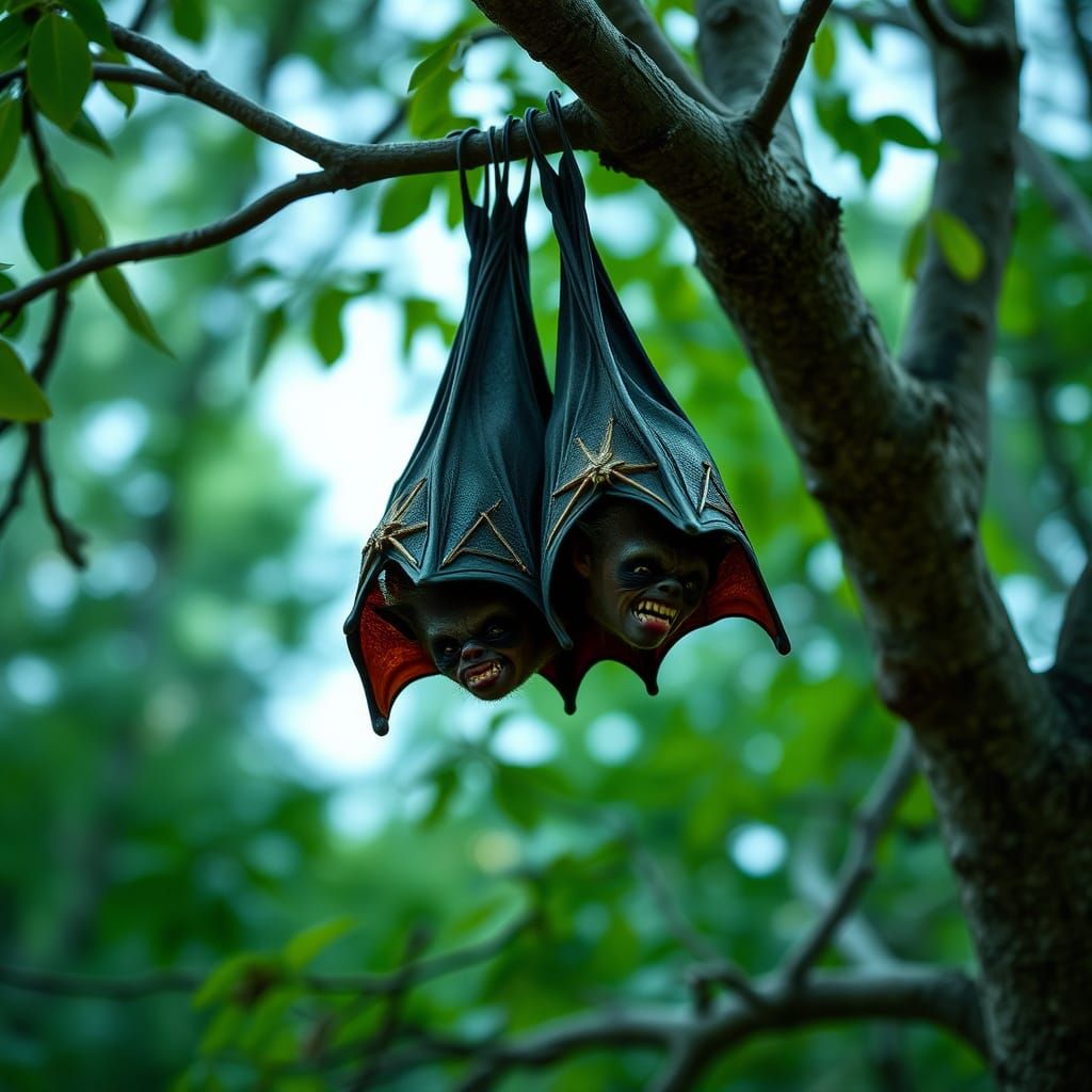 Bats with Vampire Faces in a Tree