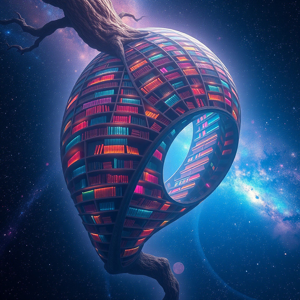 Celestial Library in Starry Void, Fantasy Concept Art