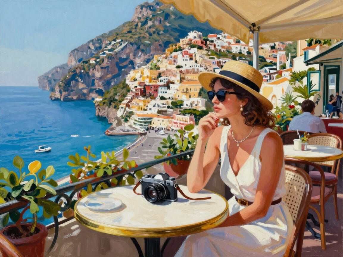 Amalfi Coast Cafe Scene: Elegant Traveler