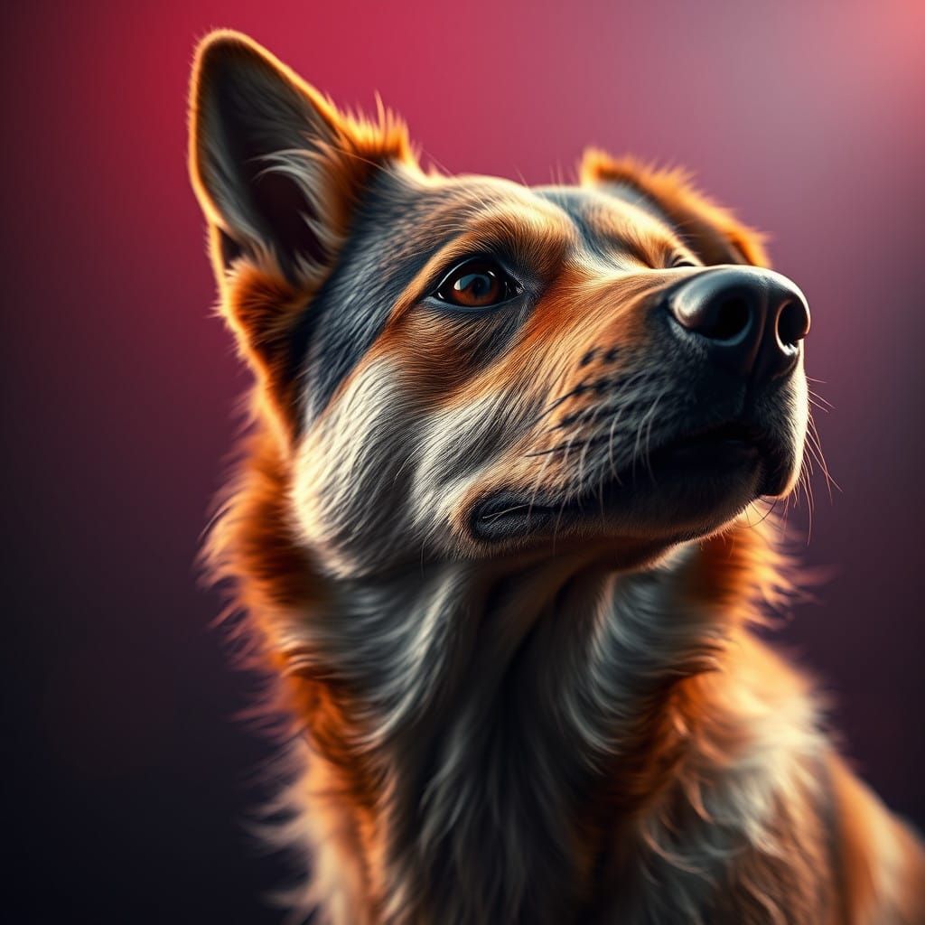 Surreal Hyperrealistic Canine Portrait in Vibrant Gradient H...