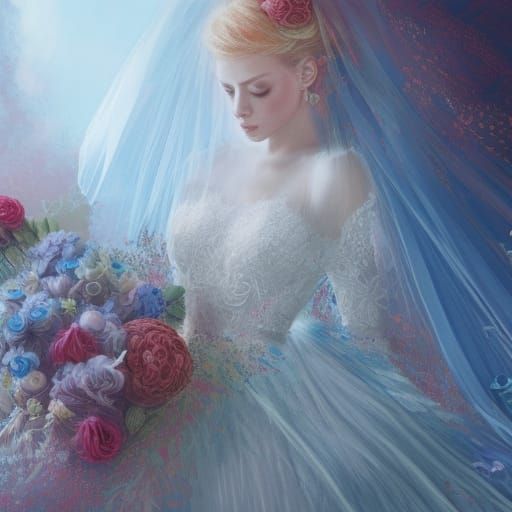 Detailed Colored Pencil Wedding Sketch with Flowers