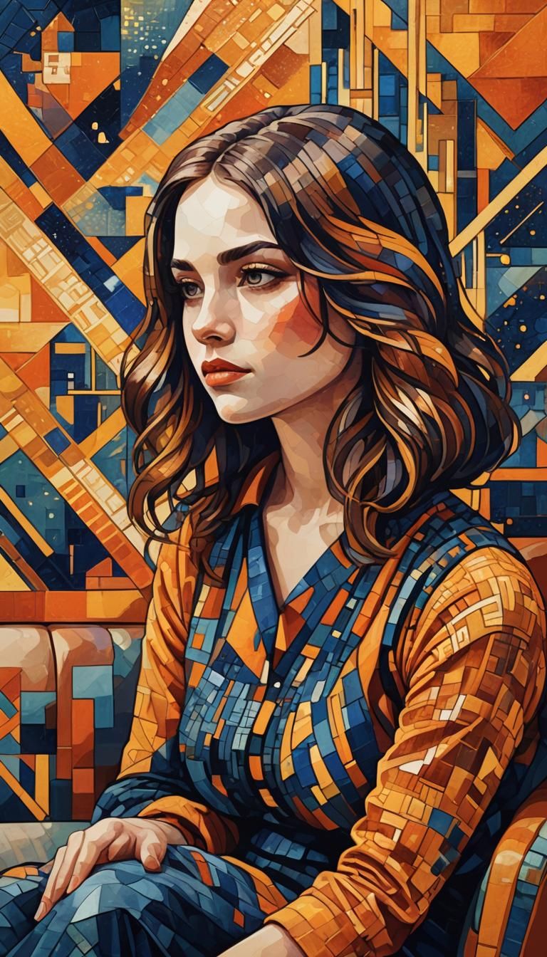 Geometric Girl: Digital Art Deco Portrait