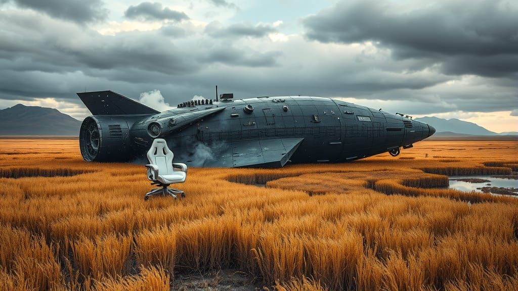 Steampunk Starship Wreckage in Golden Prairie