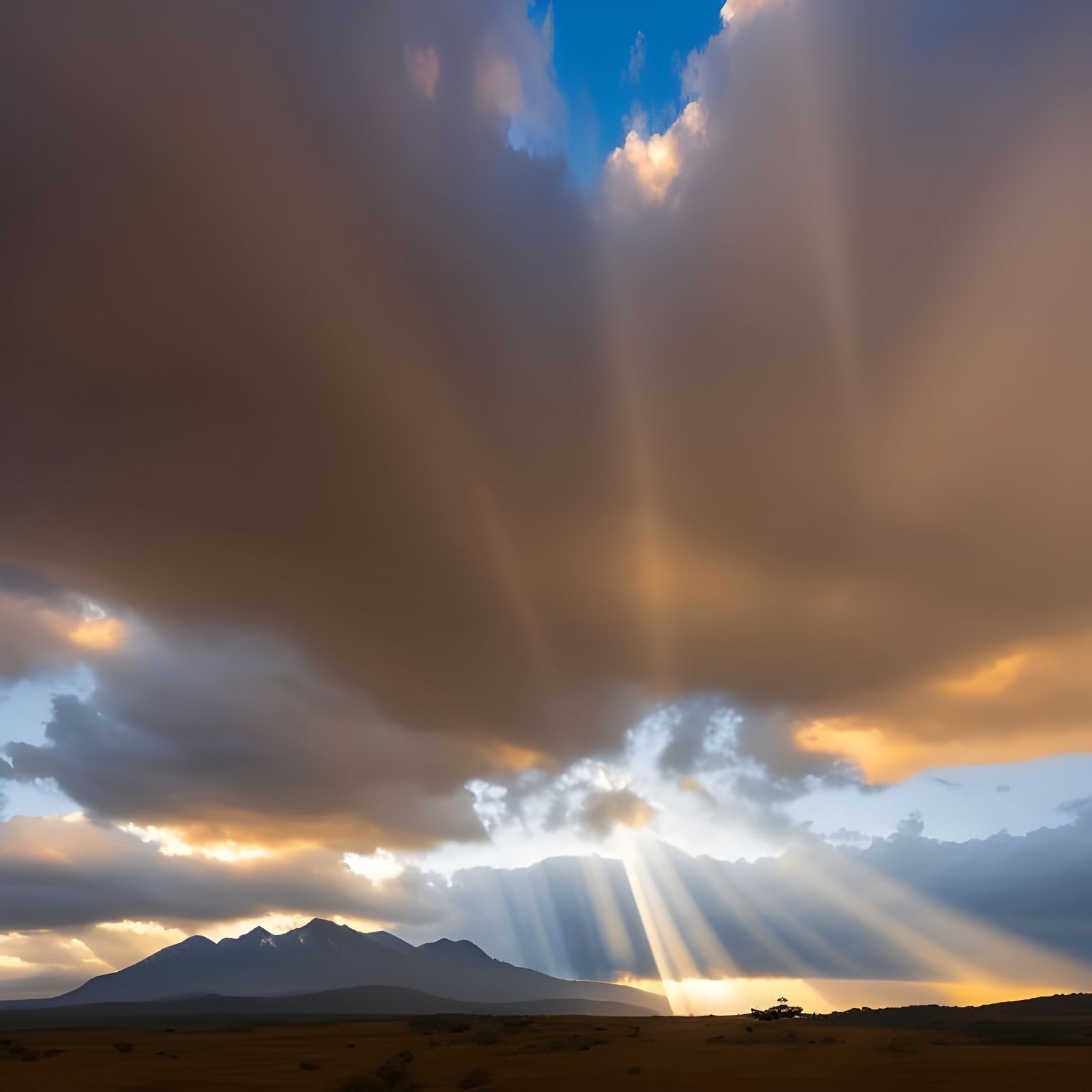 Dramatic Sunshine Through Dark Clouds, Painterly Style