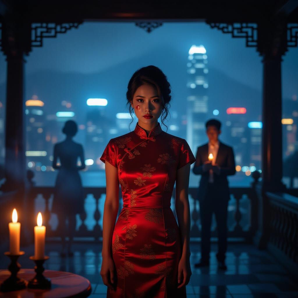 Haunted Hong Kong Mansion with Ghostly Figures in Cinematic ...