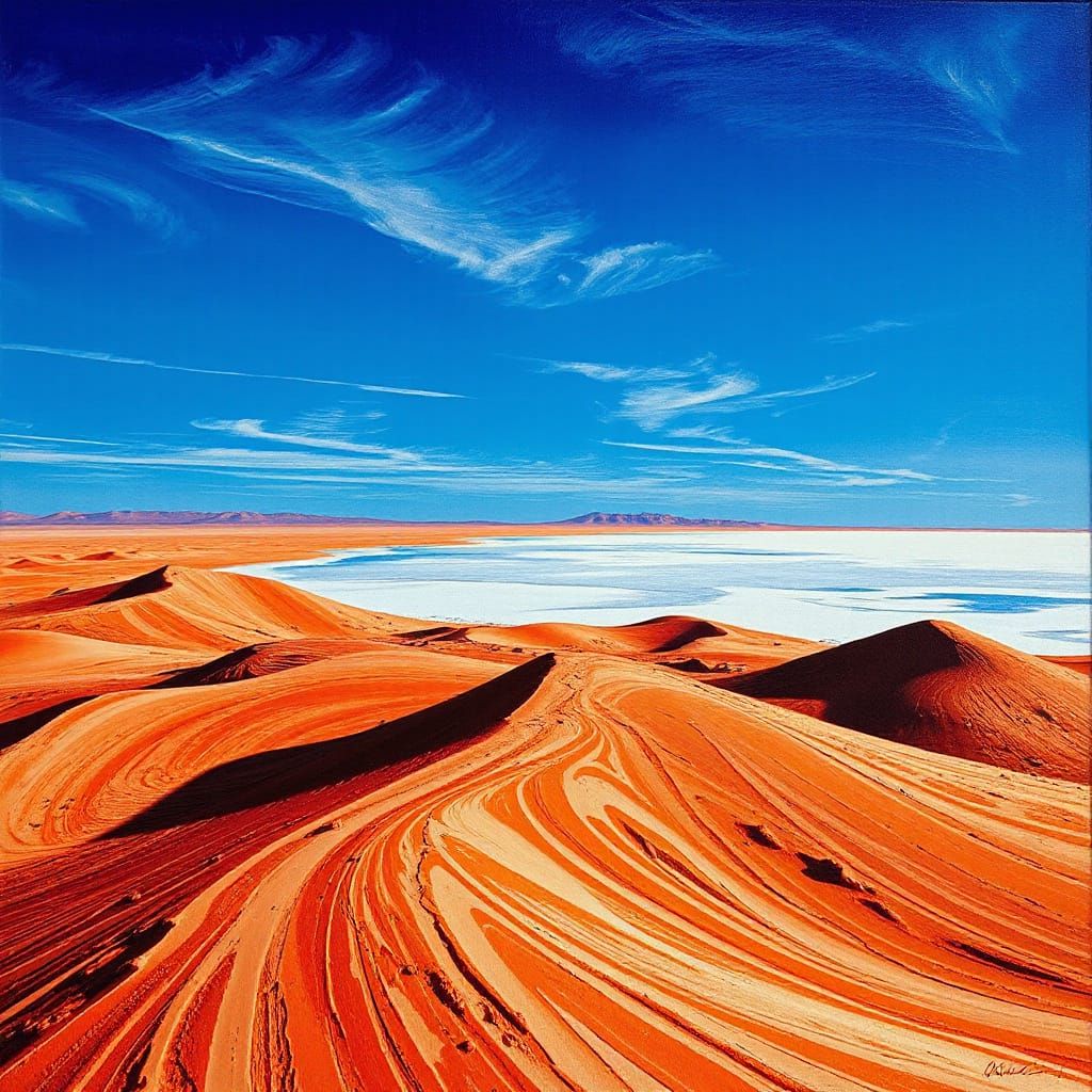 Swirling Red Dunes Dance in a Blazing Desert Landscape
