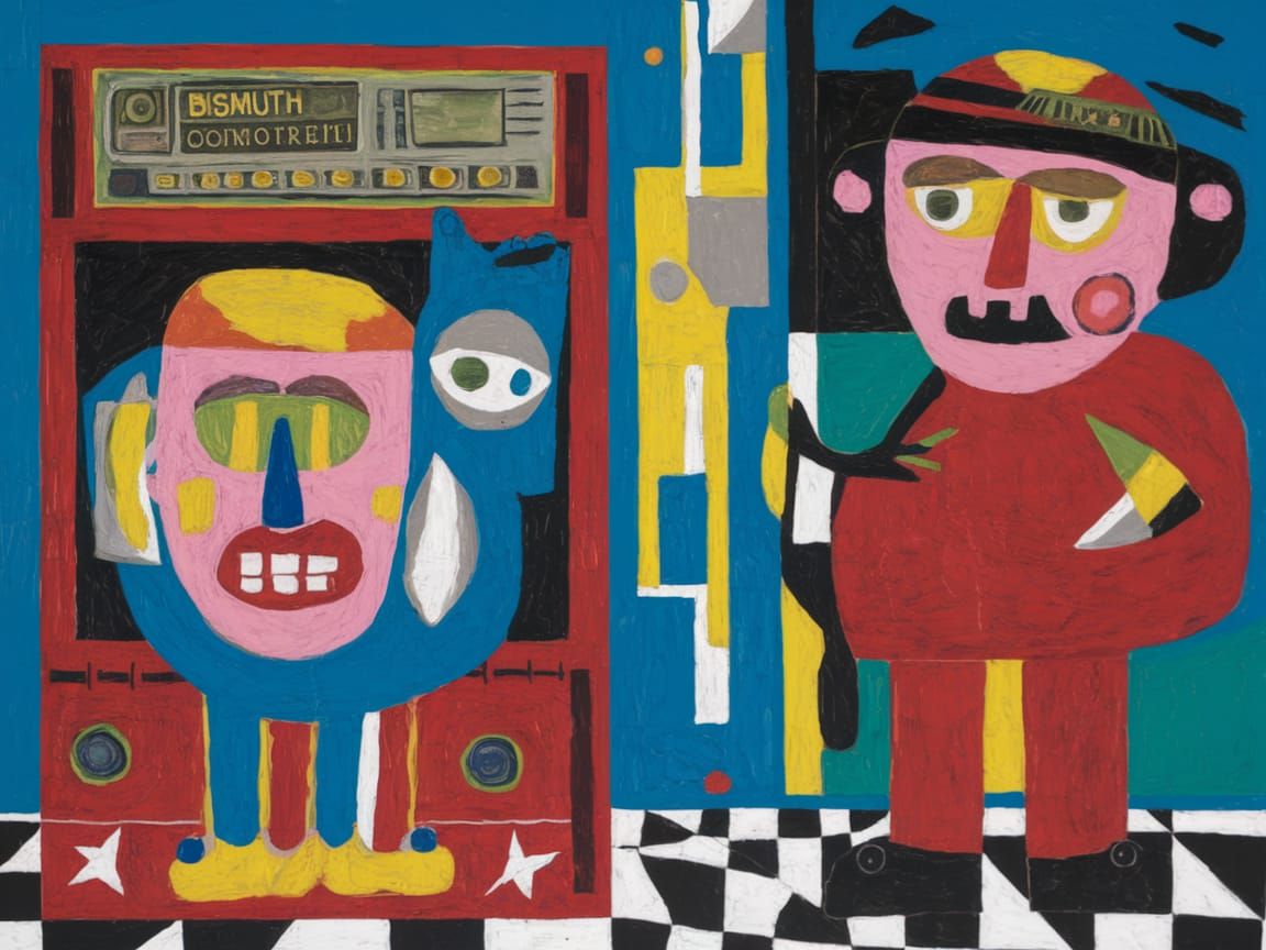 Comical Figures with Industrial Elements, Bauhaus Style