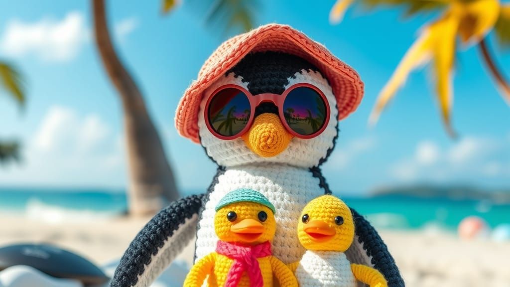 Vibrant Fantasy Penguin Amidst Tropical Bloom