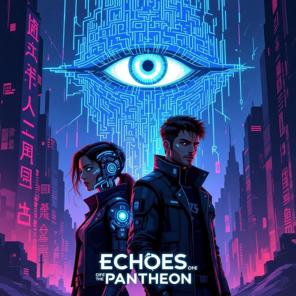 Cyberpunk Duo Confronts Holographic AI Eye