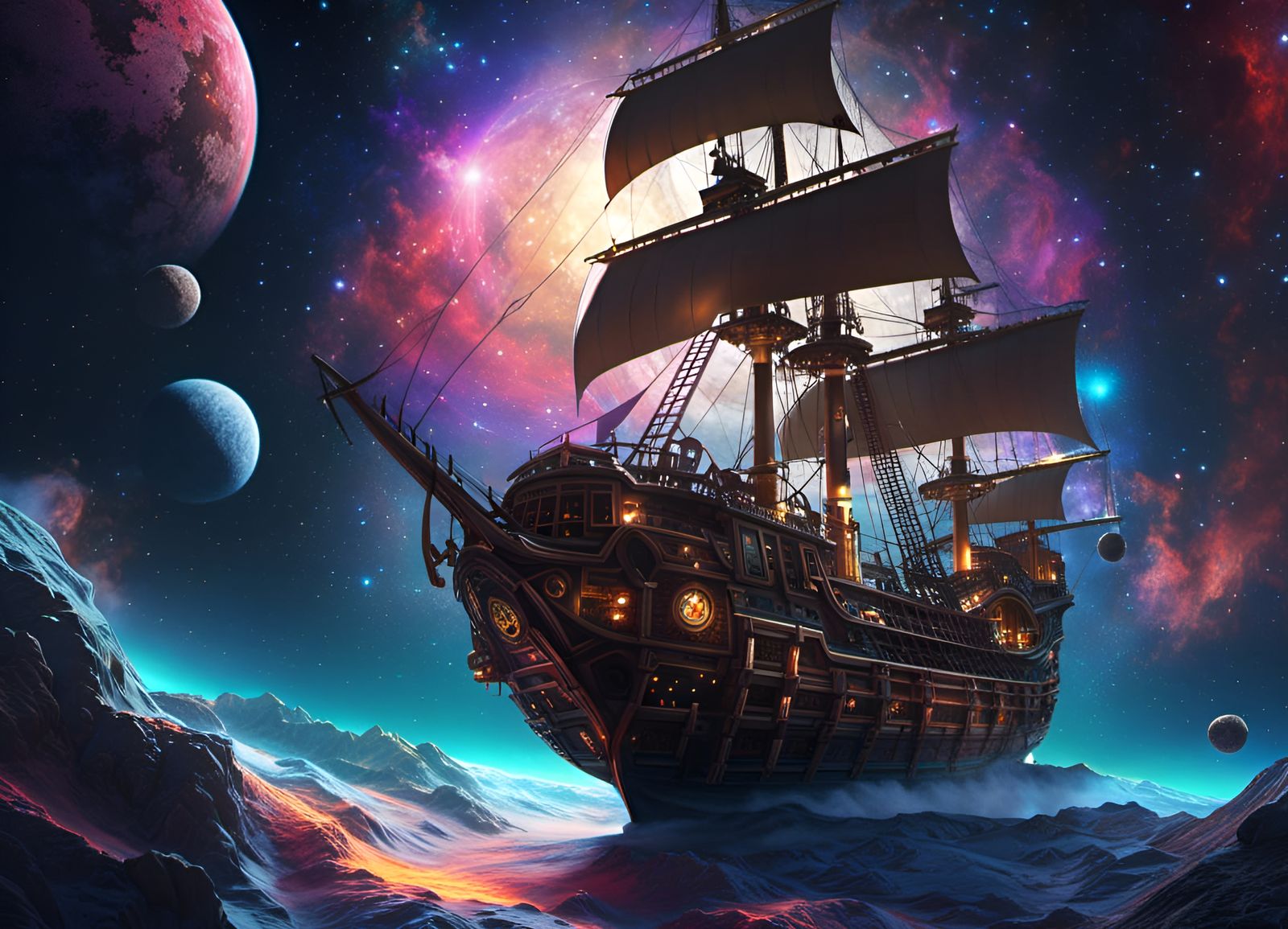 Pirate Ship Sails Through the Cosmos as Splash Art