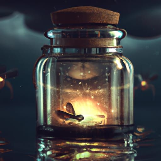 Glowing Firefly in Crystal Jar: Dark Fantasy Art