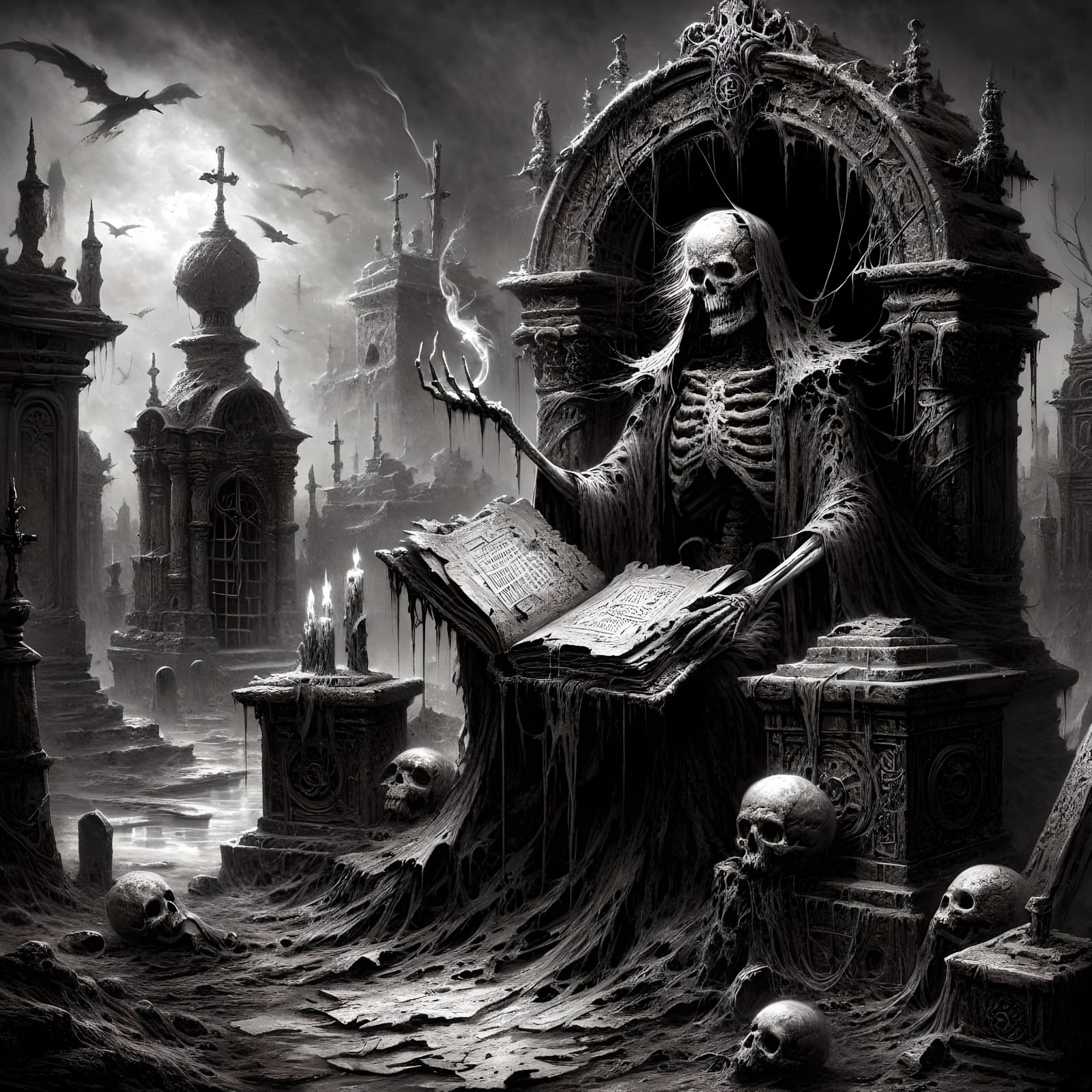 Monochromatic Skeletal Sorcerer in Ruined Graveyard