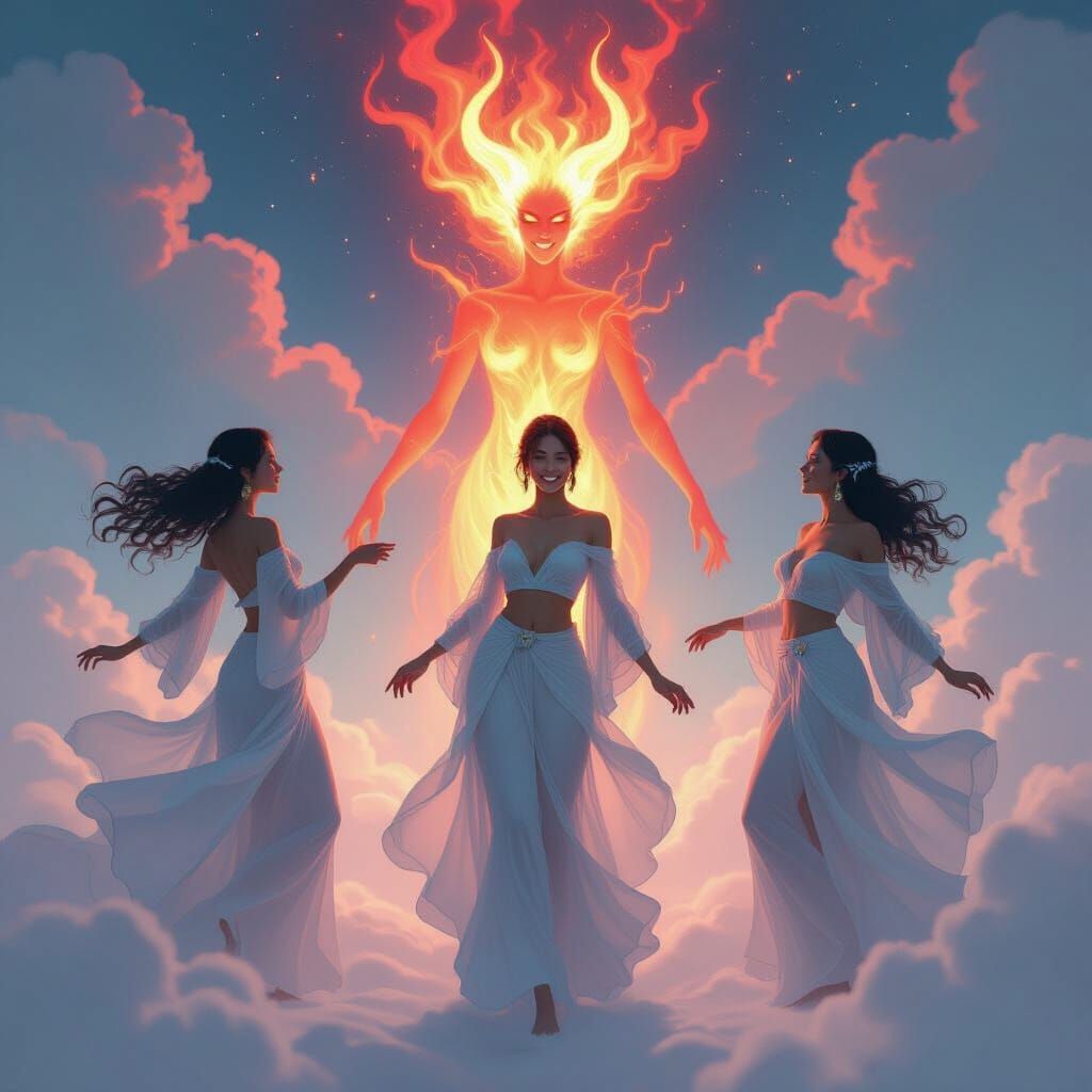 Ethereal Dance: Celestial Transformation in Dreamy Art Style