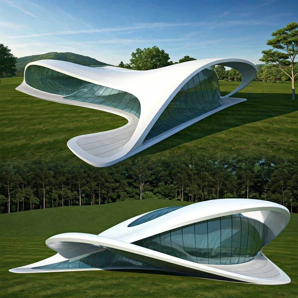 Futuristic Biomimetic Structure in Lush Landscape