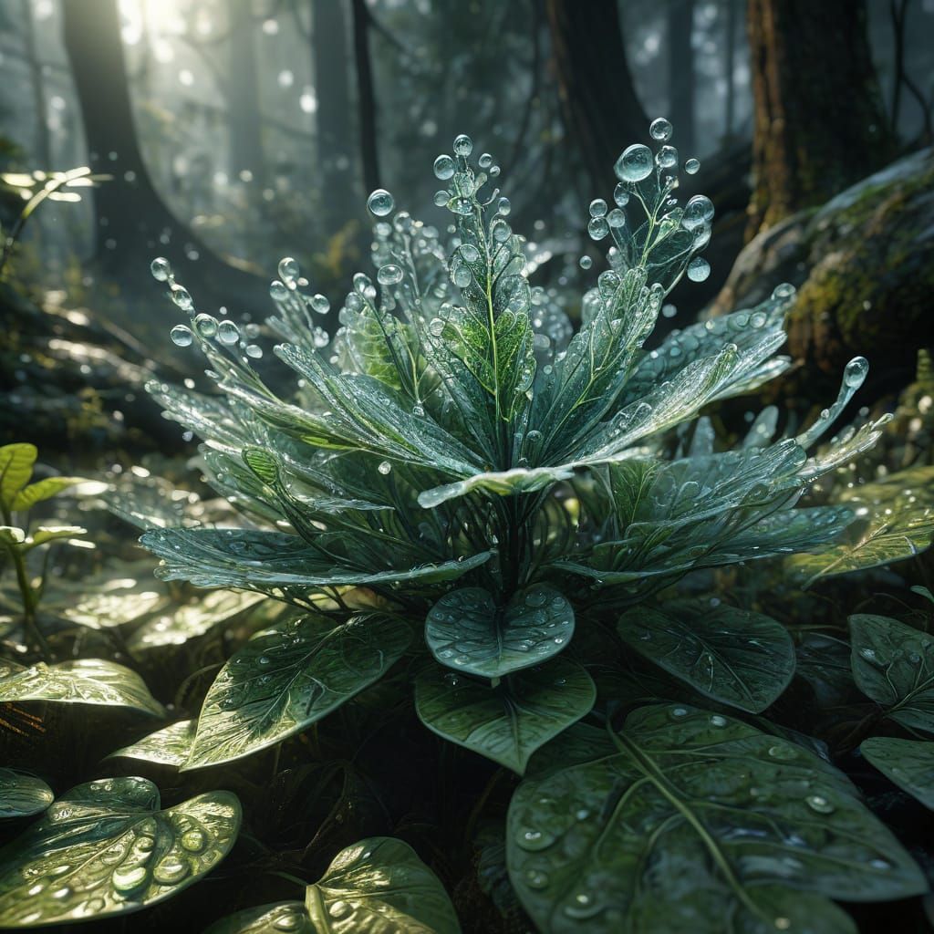 Bioluminescent Fractal Flower in Forest, Digital Art