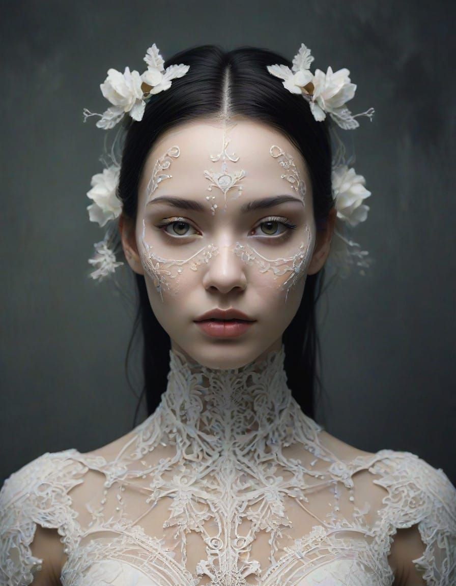 Cyber Droid Goddess in Faded Lace Shoji Screen