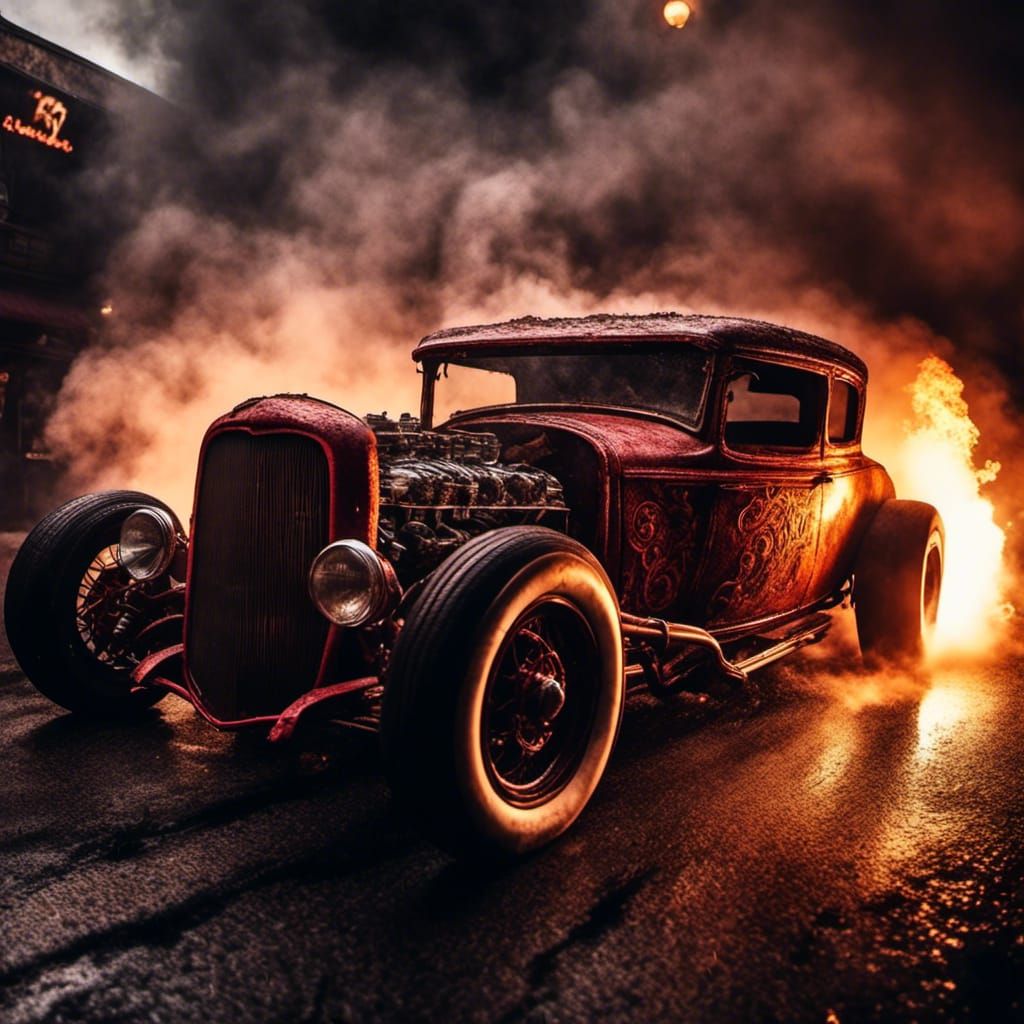 1932 Hotrod Rear-Tire Burnout in High Contrast