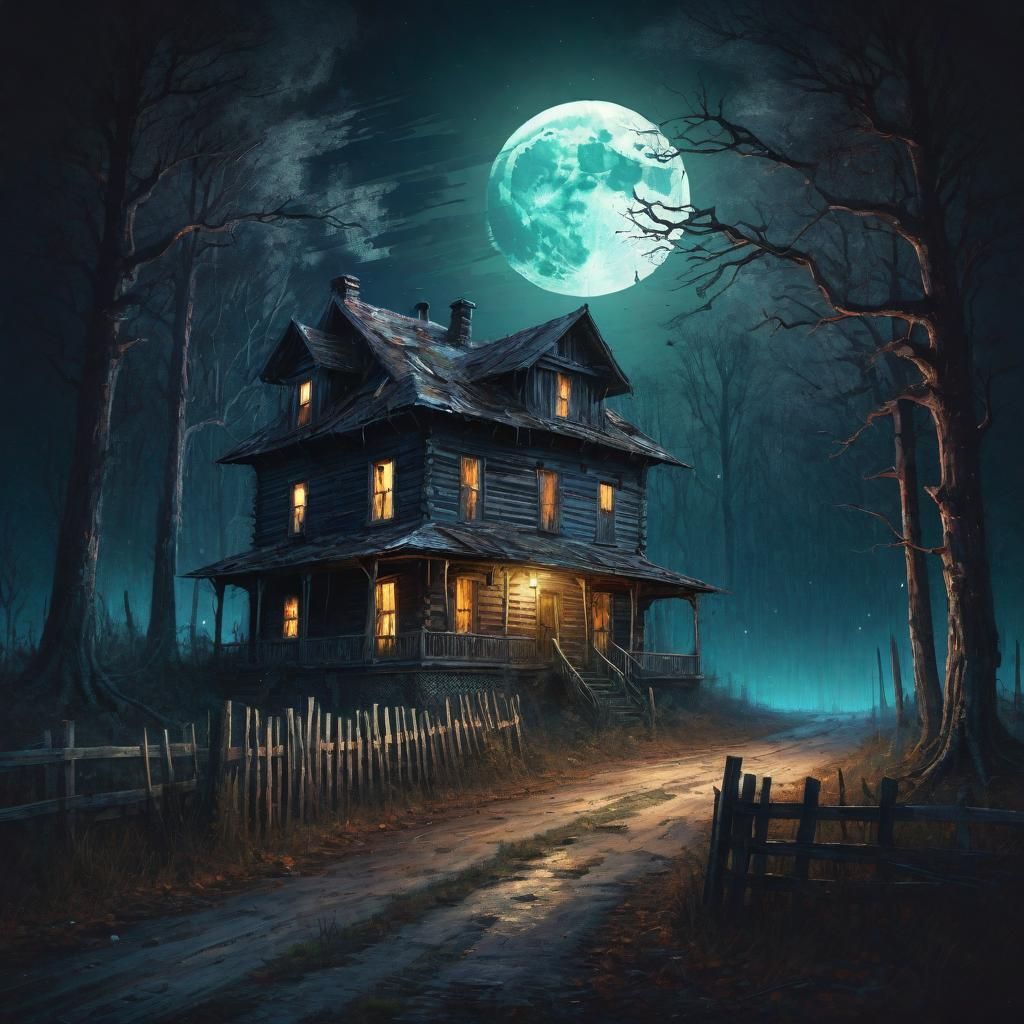 Sinister Wooden House in Forest, Astral Illustration