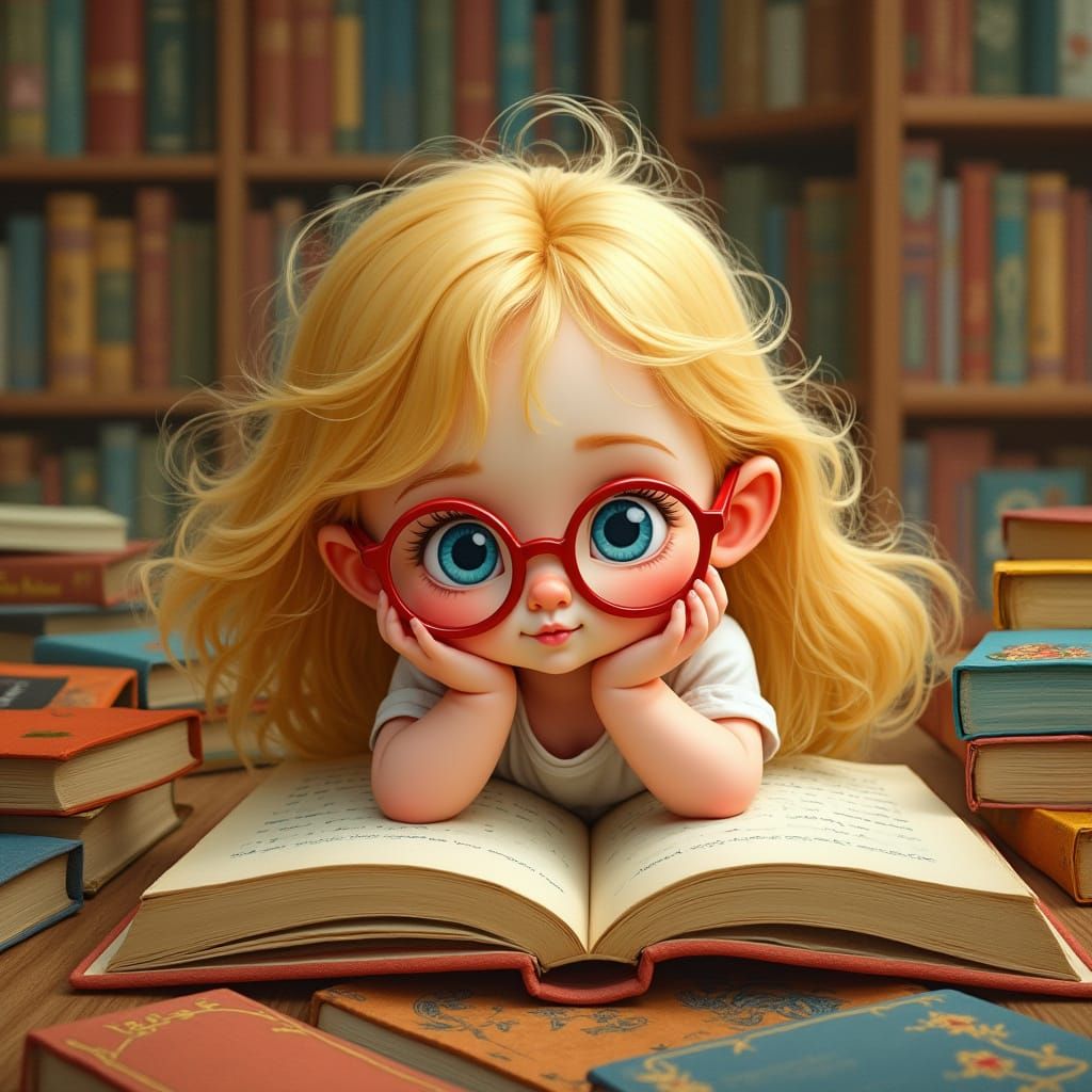 Cherubic Baby Girl Surrounded by Whimsical Children's Litera...