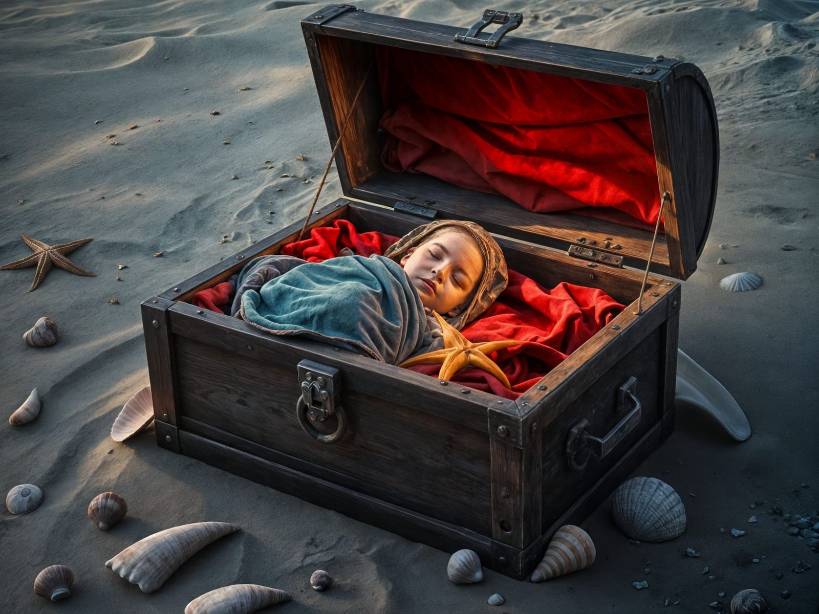 Fantastical Treasure Scene on Sandy Beach in Vibrant Colors