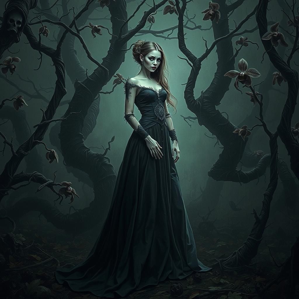 Cursed Orchid Woman in Surrealist Style