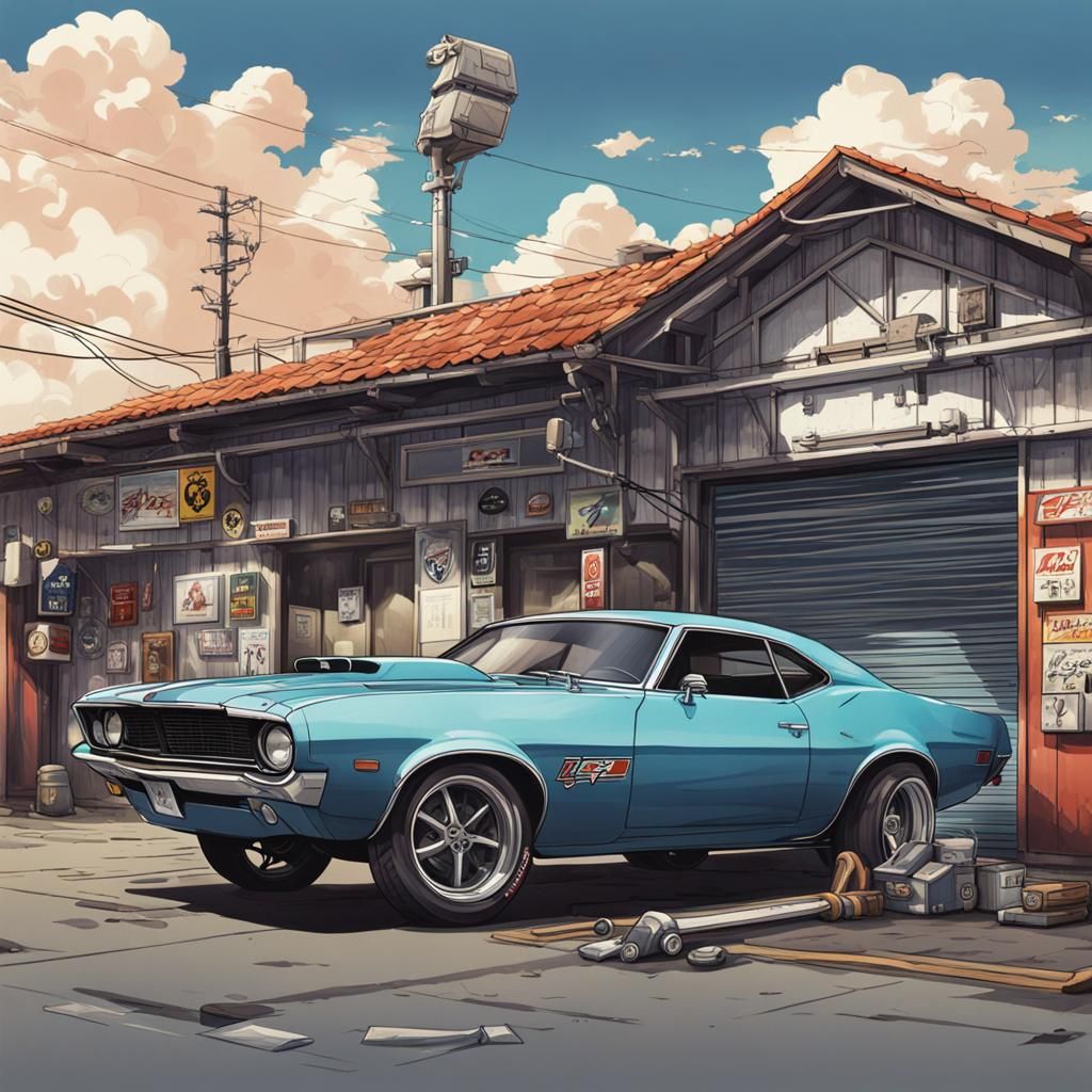 Neoretro Muscle Car in Anime Style
