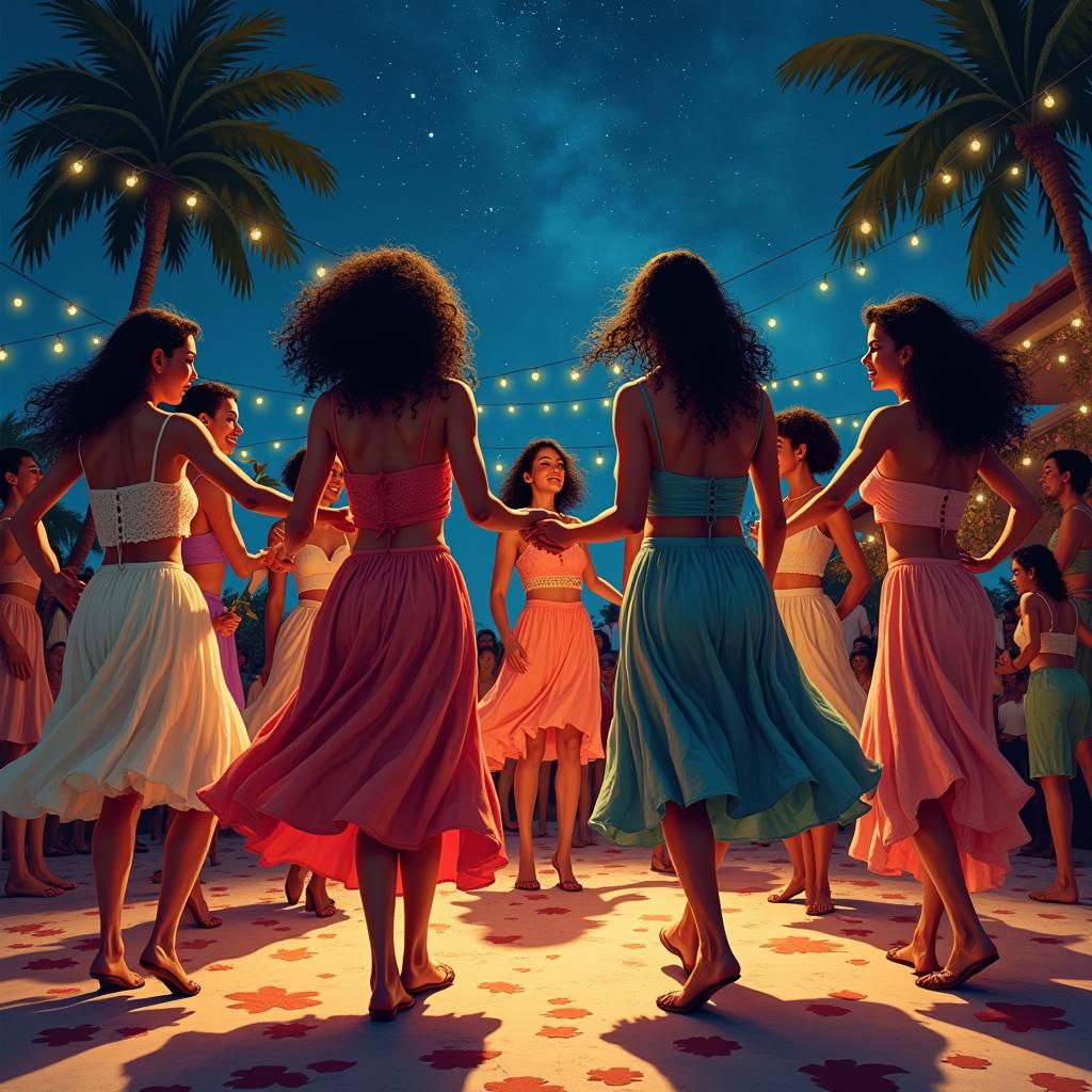 Joyful Dancers Under the Stars in Pop Art Style